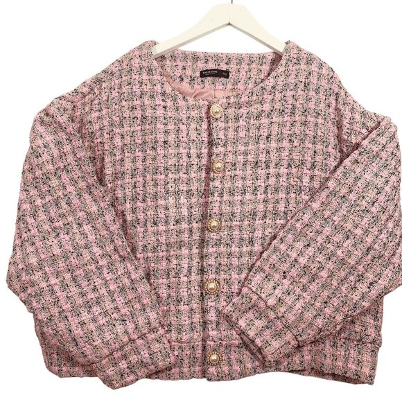 SHEIN woman's textured cropped jacket pink size 2xl - Picture 3 of 15